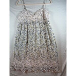 Floral Lace Crochet Bodice Spaghetti Strap‎ Dress Blue Yellow Cottagecore Boho L